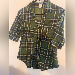 Green buttoned down flannel shirt